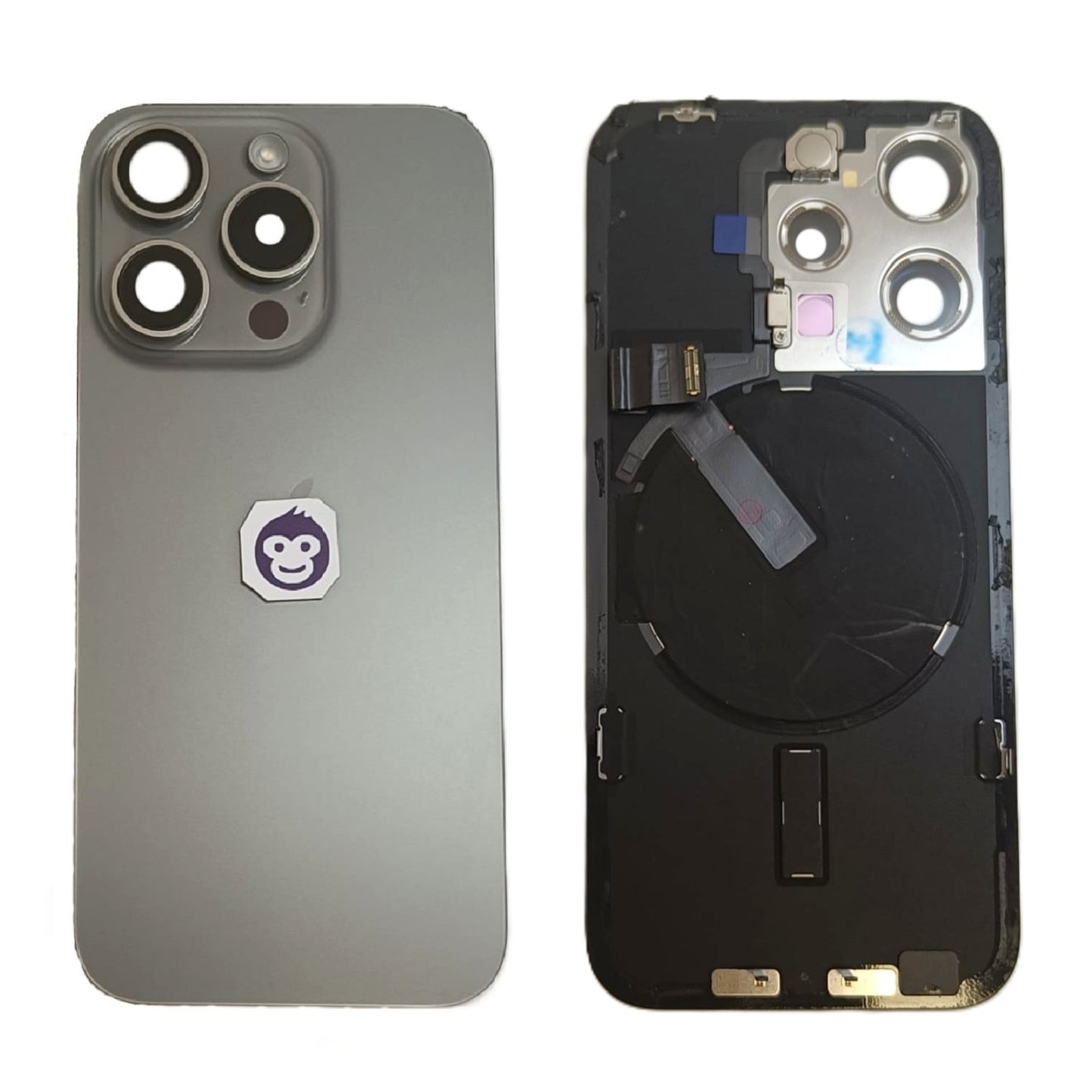 BACK BATTERY COVER GLASS IPHONE 15 PRO NATURAL TITANIUM (GREY) - GRADE AB