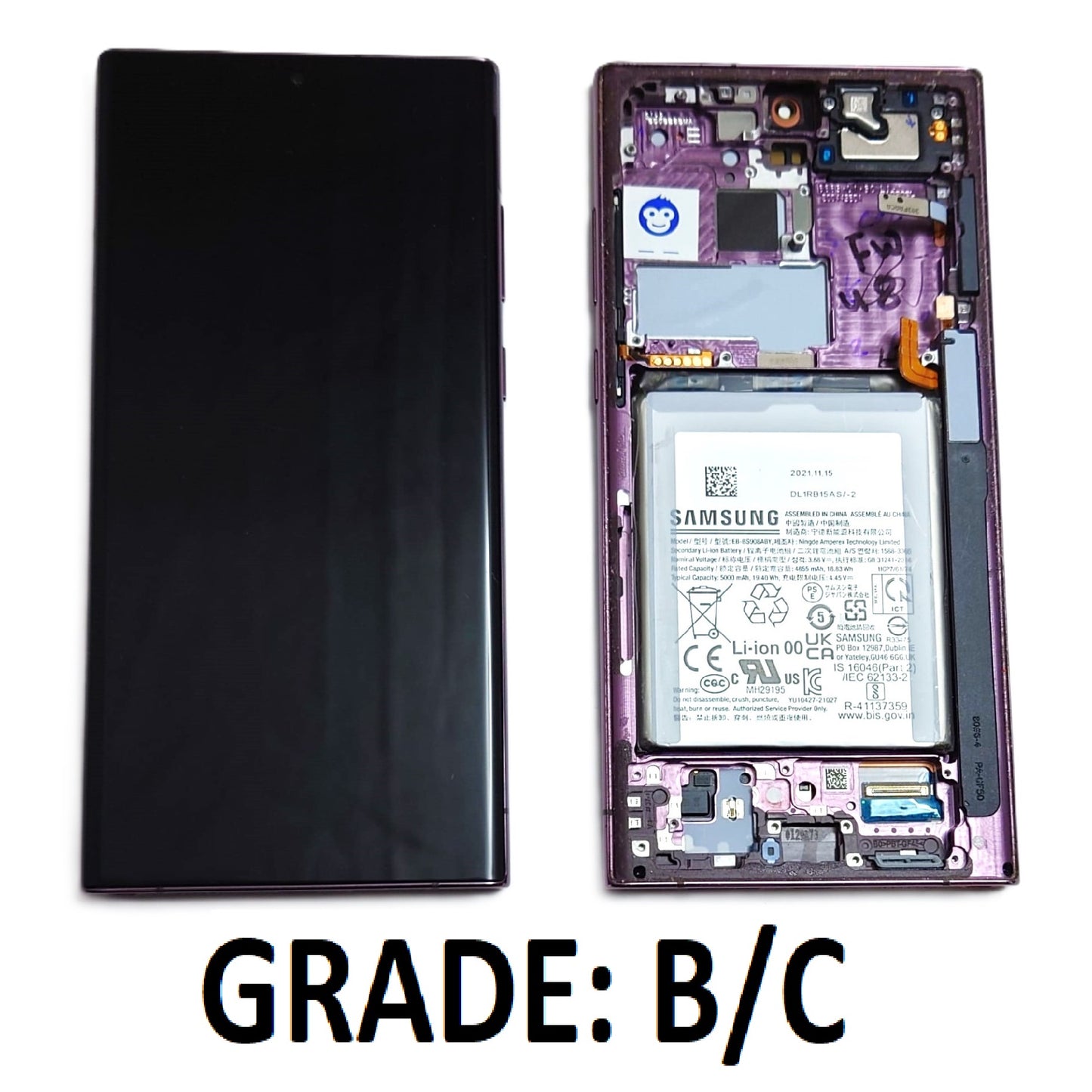 USED LCD SCREEEN DISPLAY SAMSUNG GALAXY S22 ULTRA S908 BURGUNDY - GRADE BC