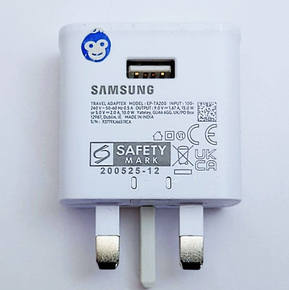 PLUG (ADAPTOR) USB SAMSUNG TA200 BLACK 2AMP - WHITE