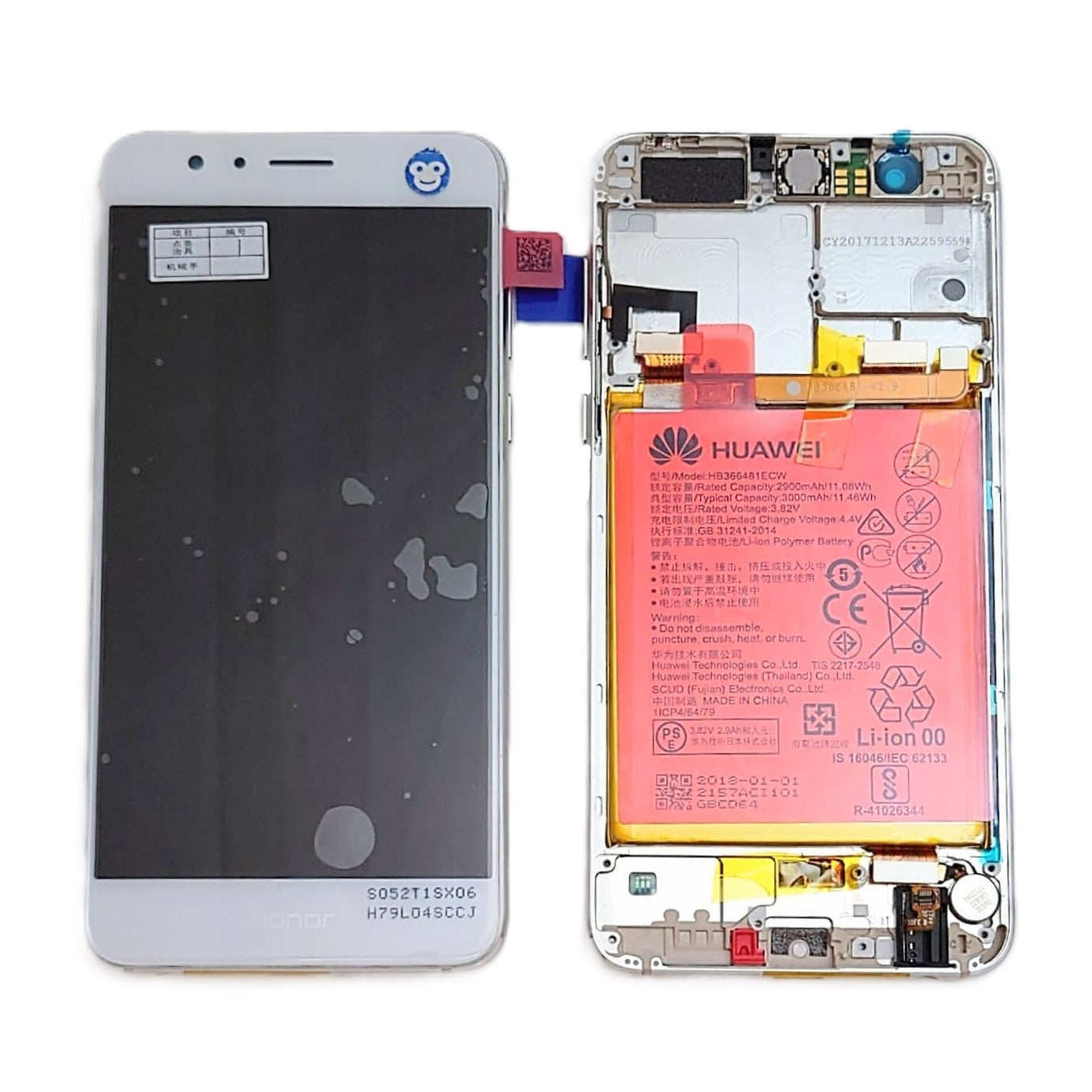 Huawei Honor 8 LCD in White with frame 02350UEN - NEW